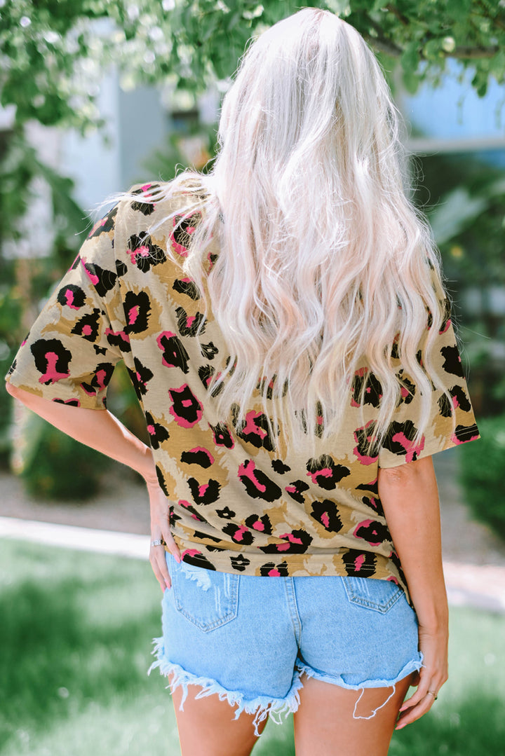 Brown Boyfriend Leopard Print Loose T Shirt