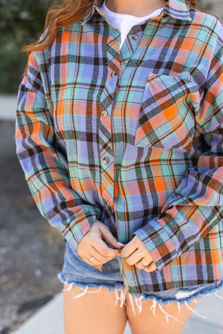 Plus Size Plaid Print Buttoned Shirt