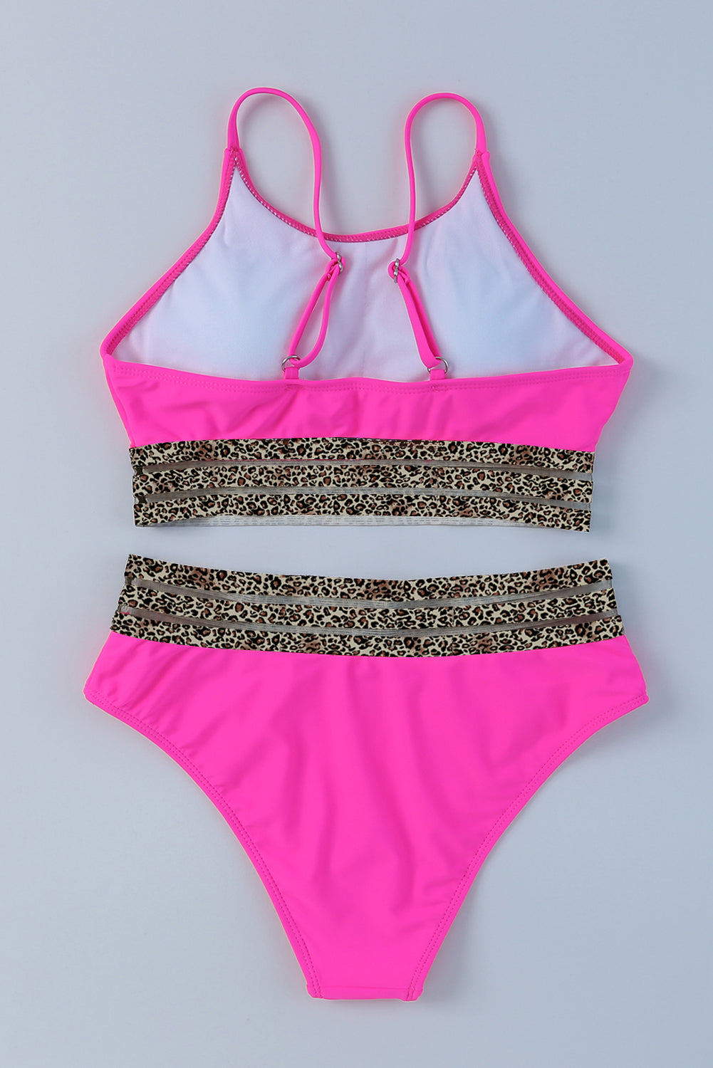 Leopard Mesh Trim 2pcs Bikini Swimsuit