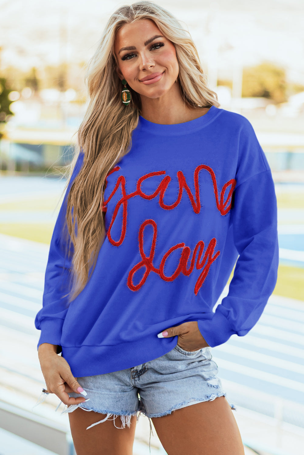 Tinsel Game Day Drop Shoulder Graphic Sweatshirt