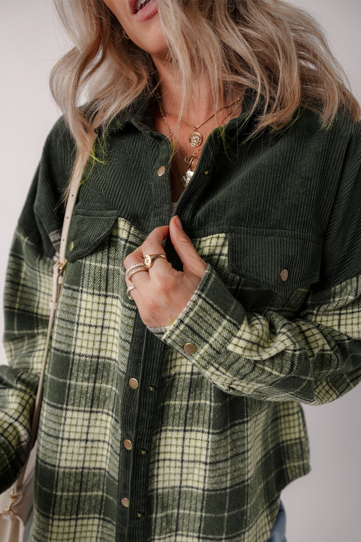 Snap Buttons Colorblock Plaid Shacket