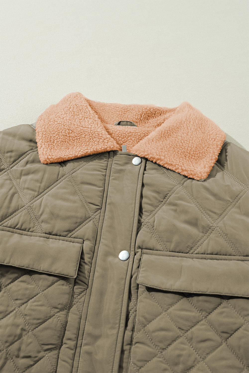 Teddy Collar Flap Pockets Quilted Puffer Jacket