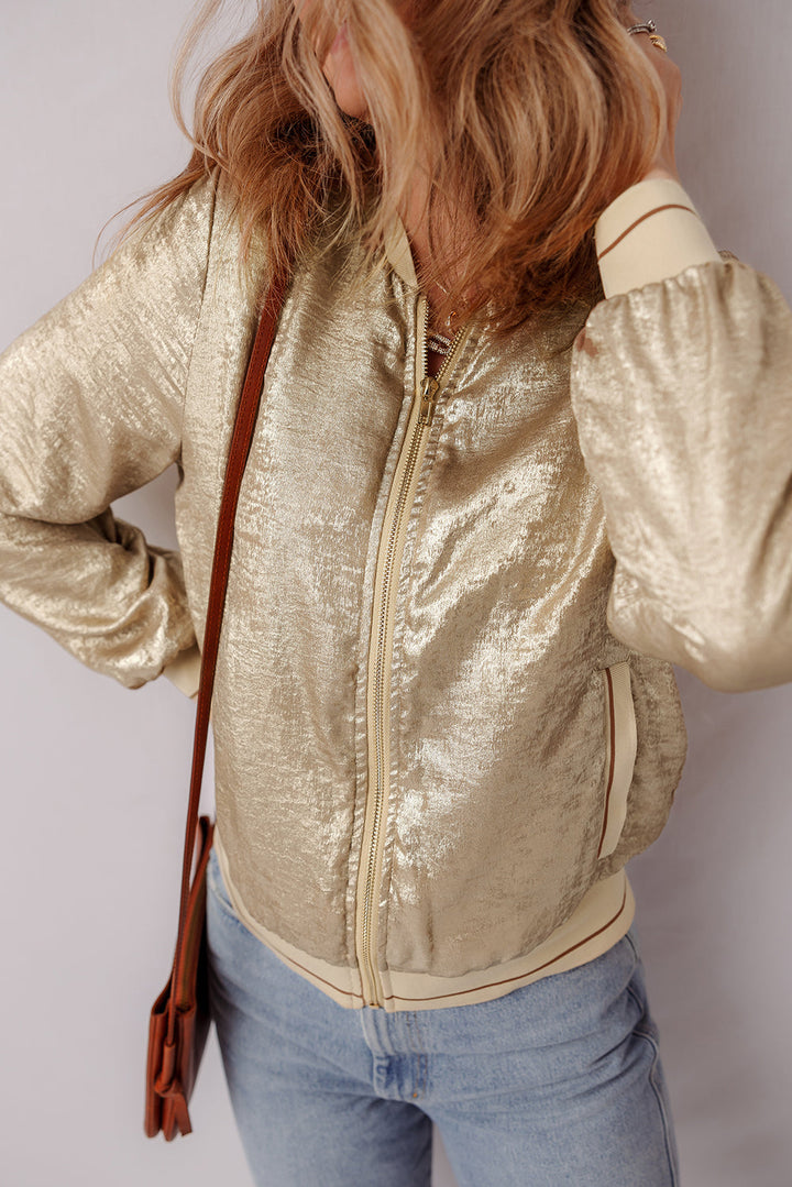 Metallic Zip up Baseball Jacket