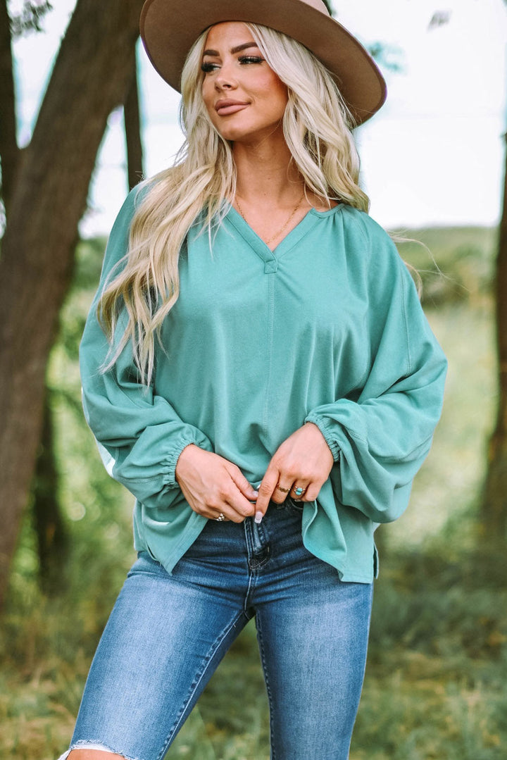 Split V Neck Dolman Top