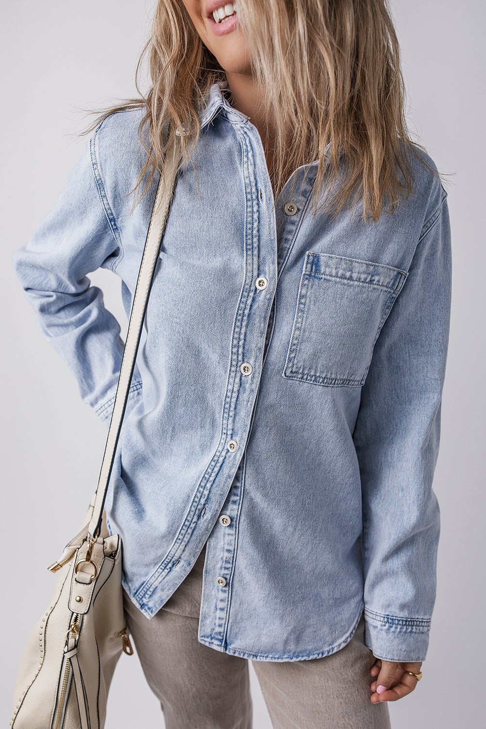 Buttoned Chest Pocket Denim Shacket