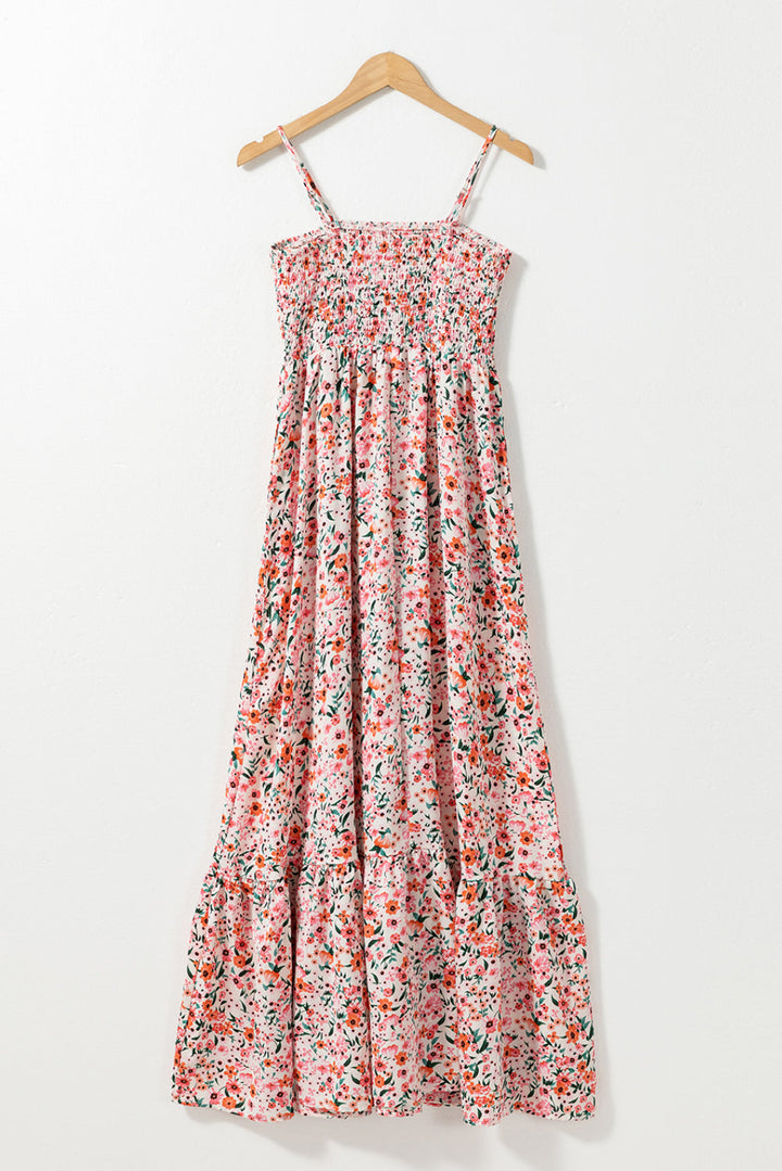 Boho Floral Smocked Ruffled Maxi Dress