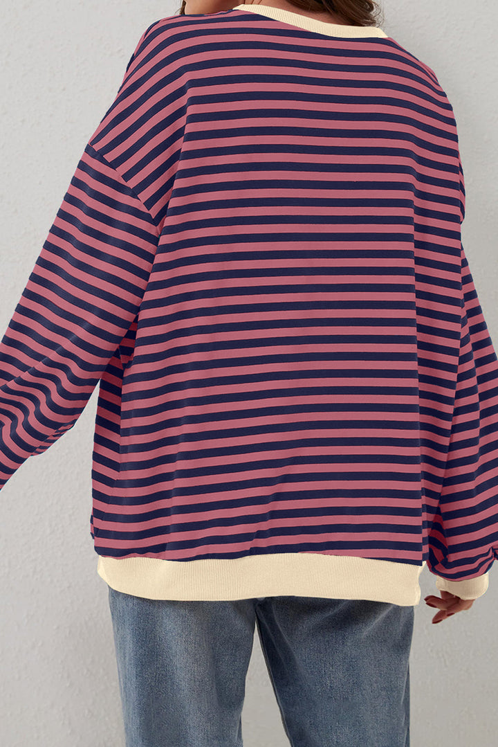 Oversized Contrast Trim Pullover Sweatshirt