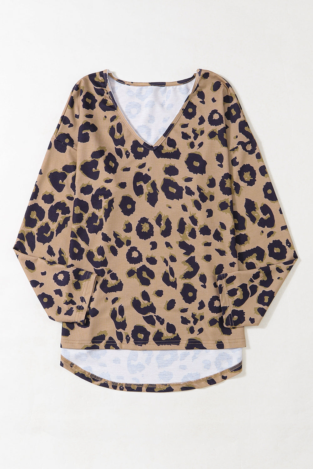 Leopard Split Joint V Neck Long Sleeve Tops