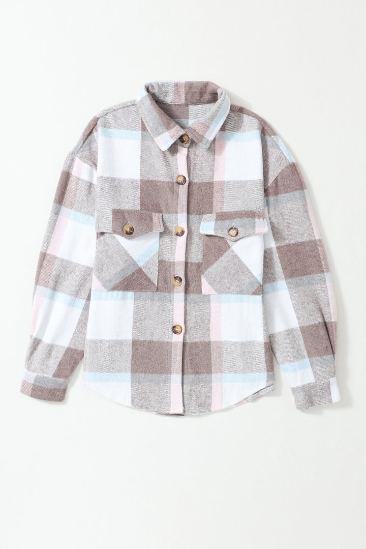 Plaid Big Flap Pocket Amber Button Shacket