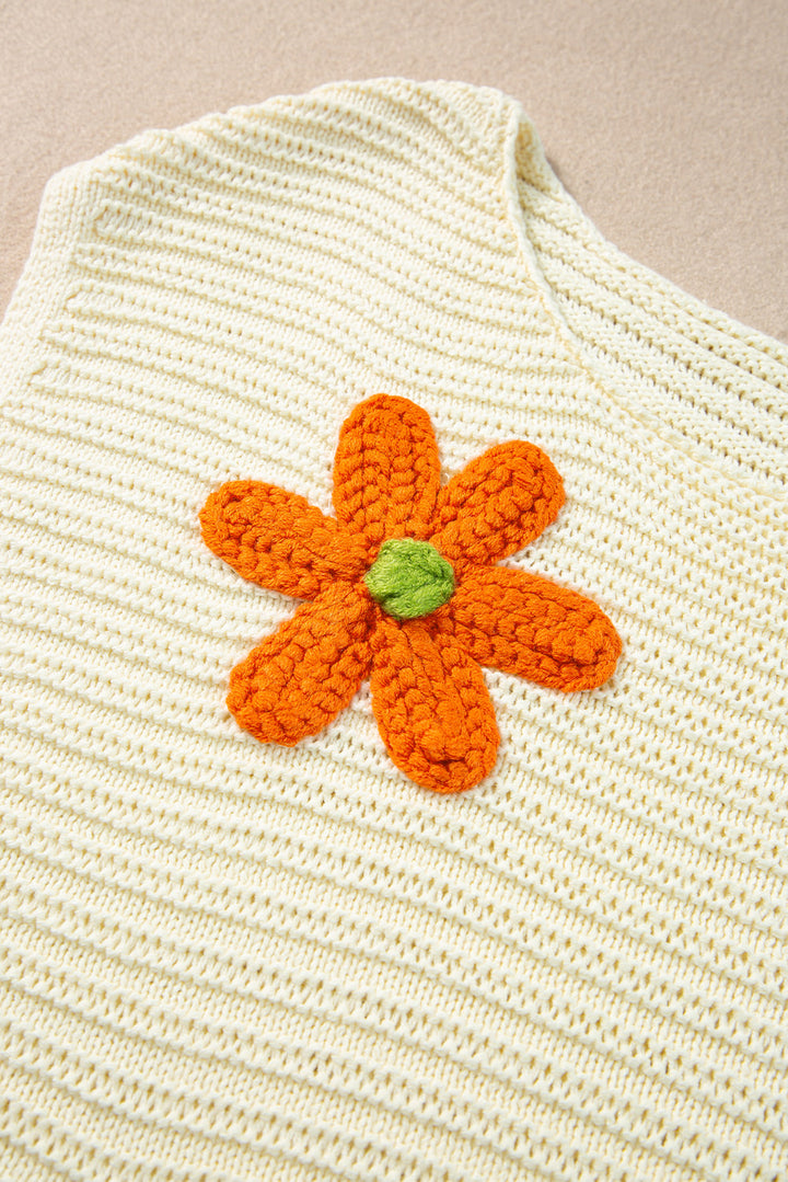 Flower Crochet Round Neck Knitted Top