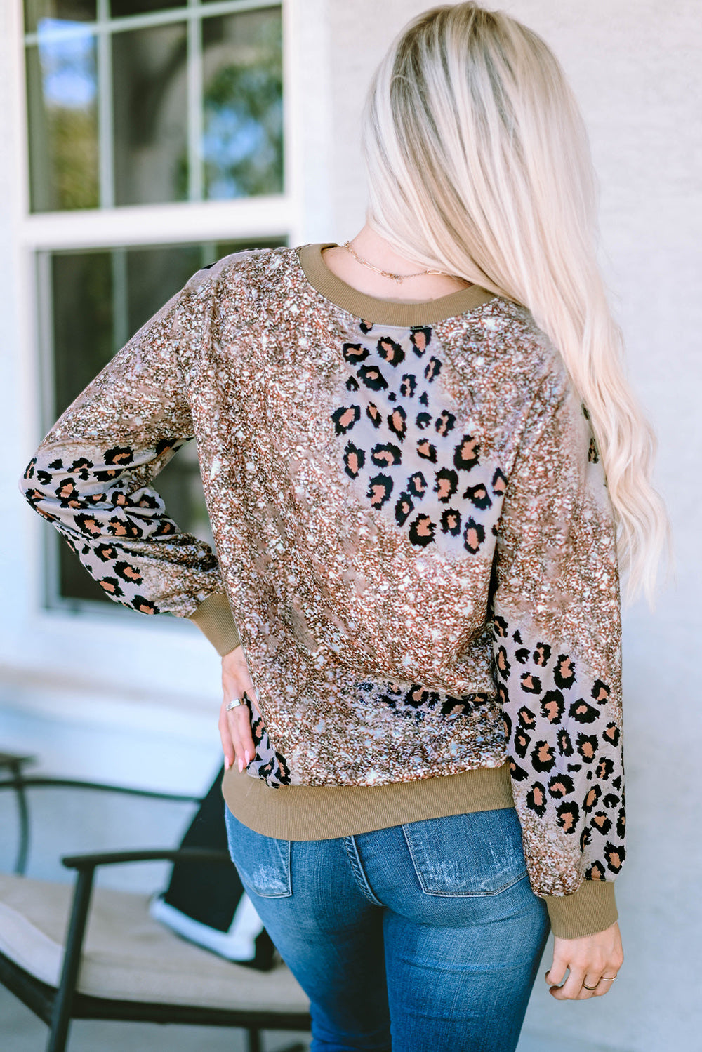 Print Bleached Long Sleeve Top