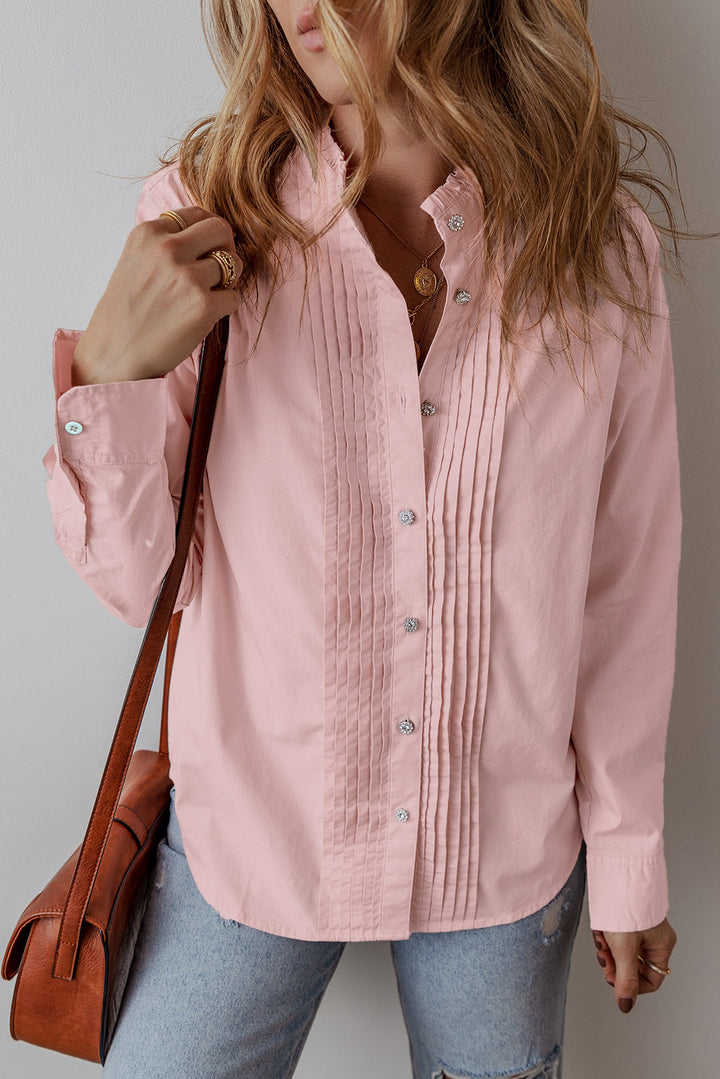 Pleated Button-Up Loose Fit Casual Shirt