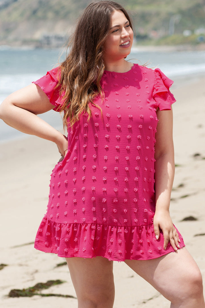 Plus Size Jacquard Short Ruffle Sleeve Mini Dress