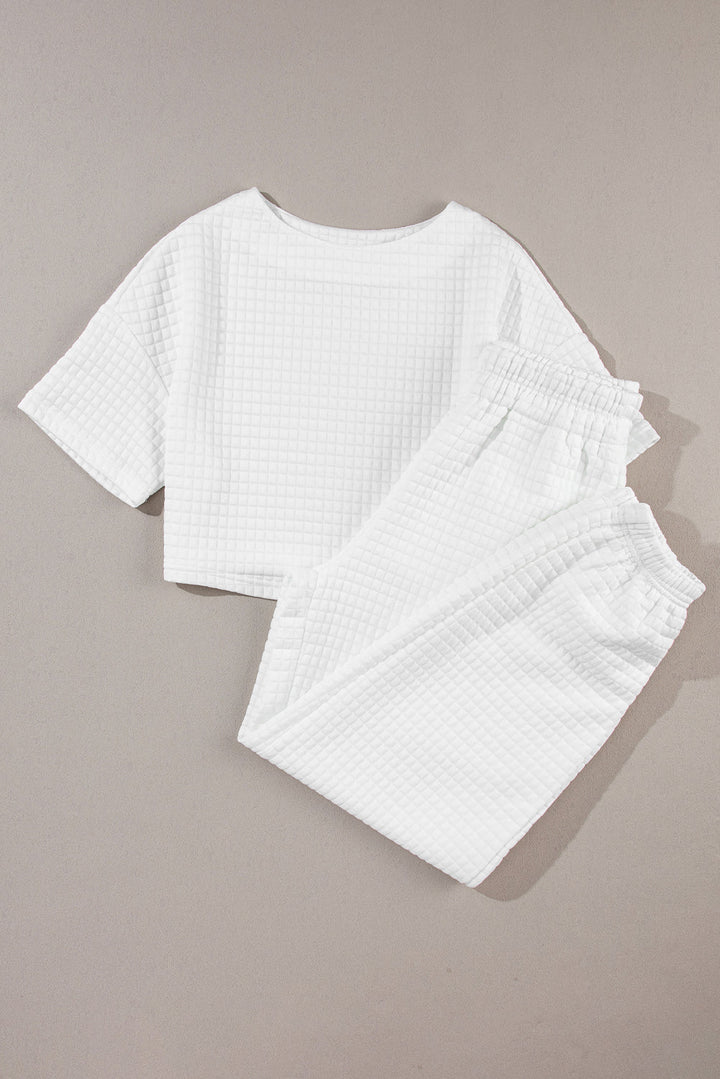 Lattice Textured Cropped Tee and Jogger Pants Set