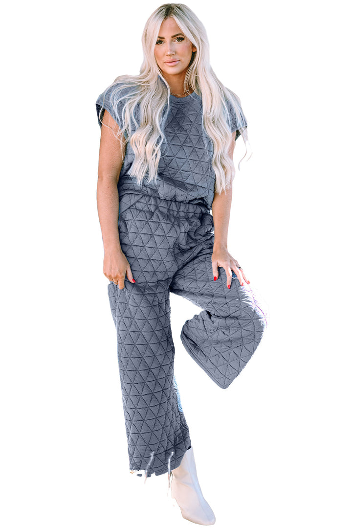 Quilted Short Sleeve Wide Leg Pants Set