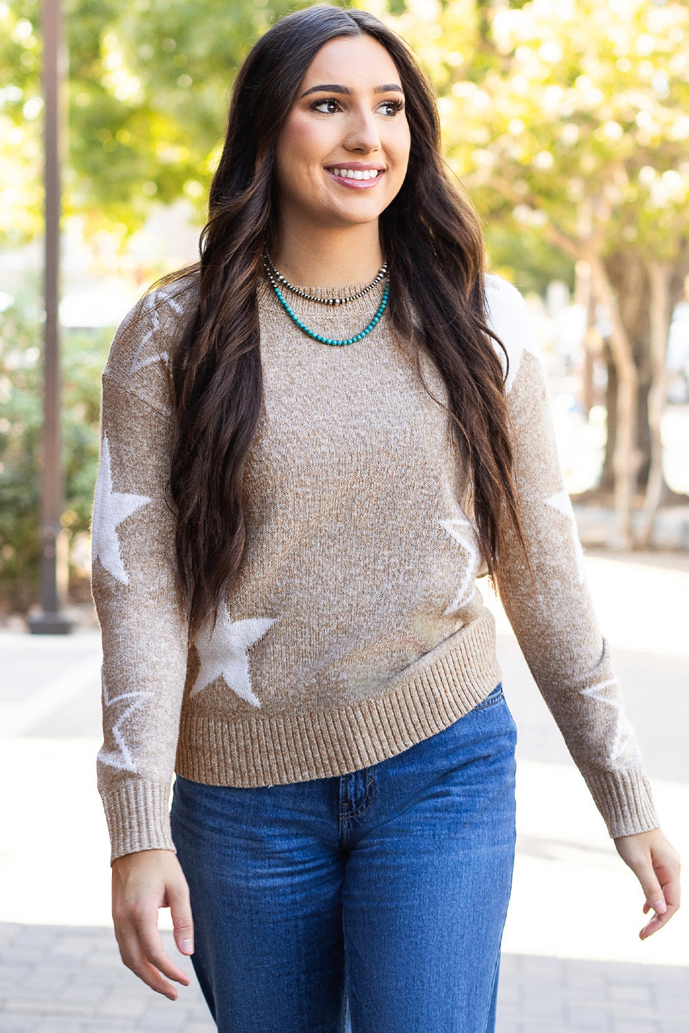 Star Pattern Drop Shoulder Sweater