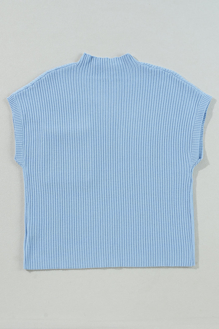 Patch Pocket Ribbed Knit Short Sleeve Sweater