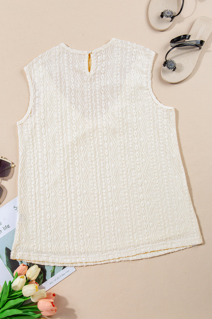 Guipure Lace Crochet Keyhole Back Tank Top