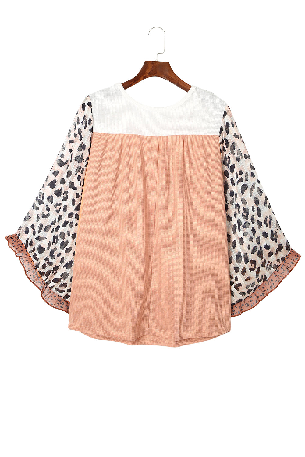 Plus Ruffle Leopard Sleeve Waffled Color Block Top