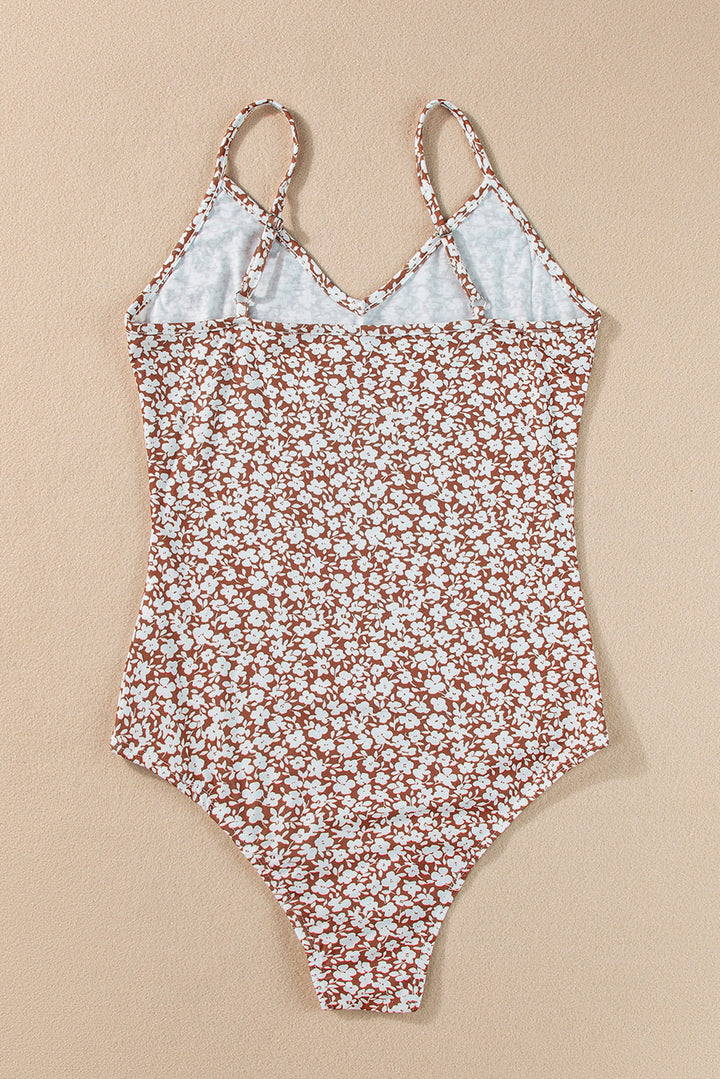 Floral Print Spaghetti Strap V Neck Bodysuit