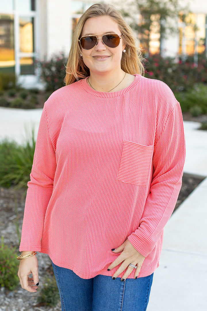 Plus Size Ribbed Textured Long Sleeve T Shirt