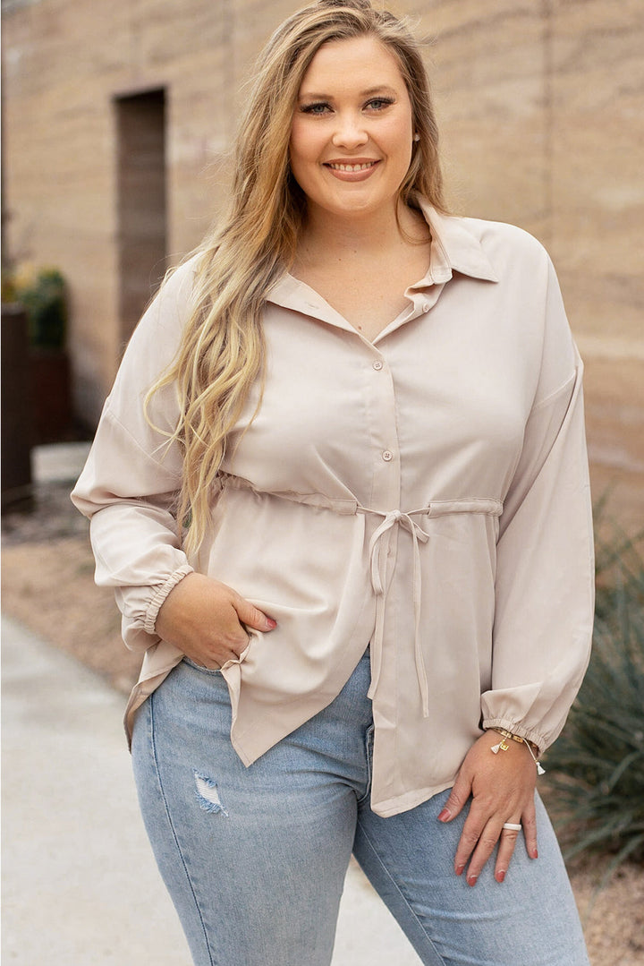 Plus Size Puff Sleeve Tied Tunic Shirt