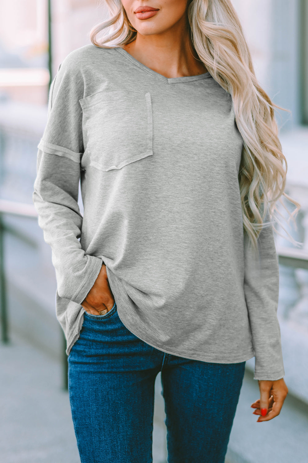 Pocketed Oversized Drop Sleeve Top