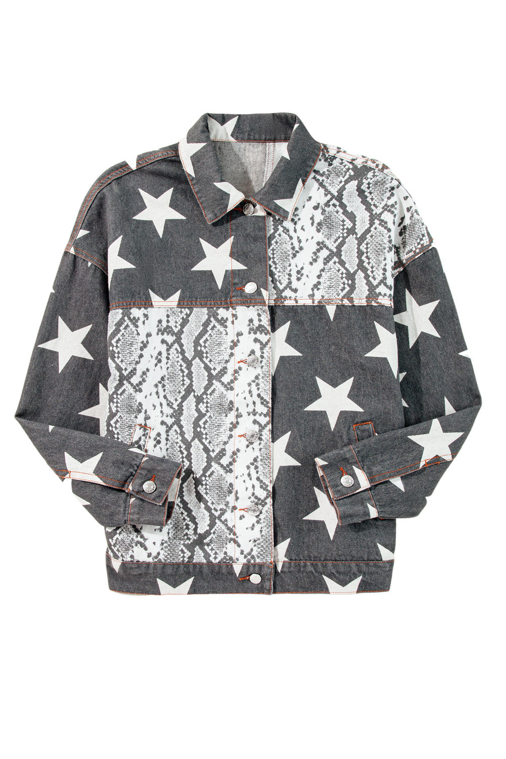 Star Snakeskin Printed Patchwork Denim Jacket