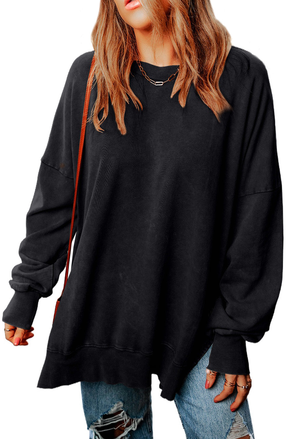 Drop Shoulder Ribbed Trim Oversized Sweatshirt