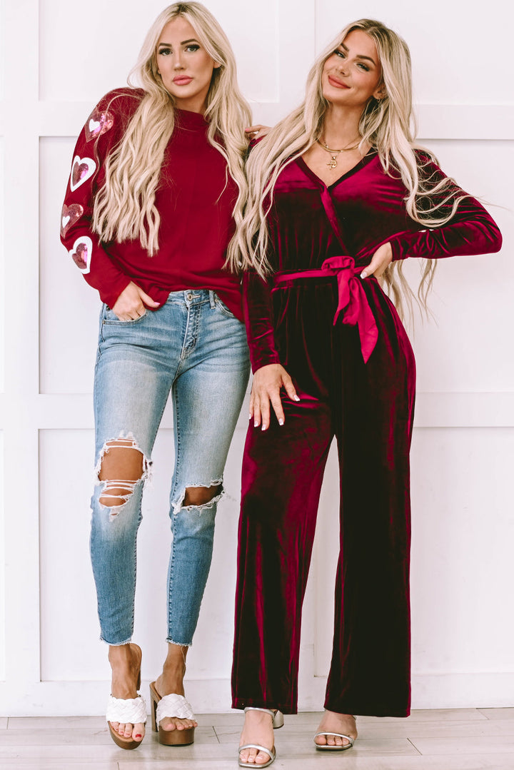 Velvet Pocketed Cut out Back Wide Leg Jumpsuit