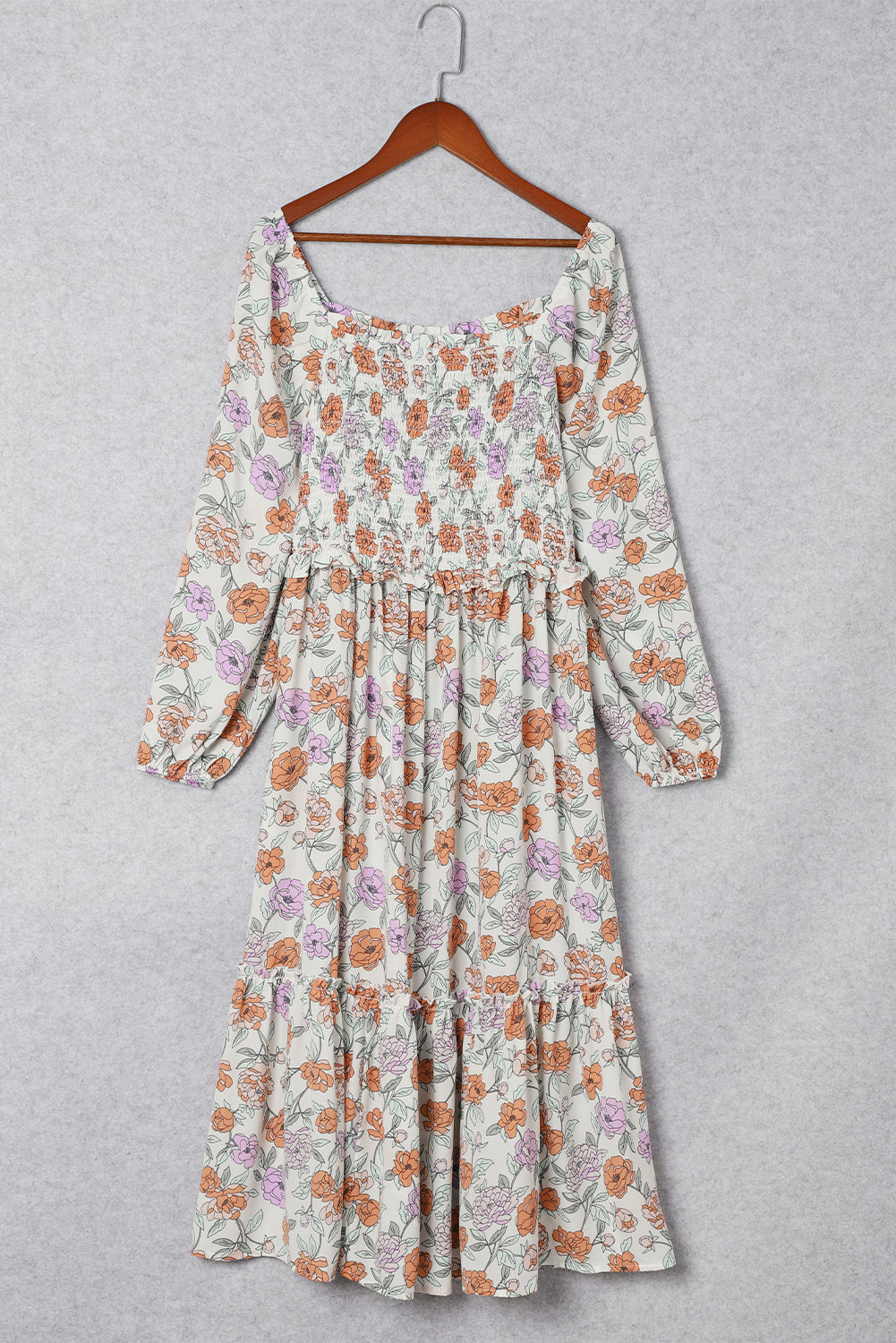 Floral Smocked Long Sleeve Pocketed Dress