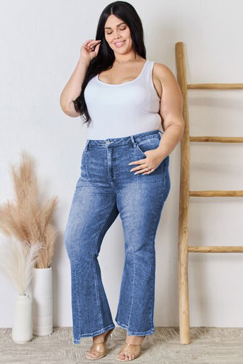 Plus Size Exposed Seam High Waist Flare Jeans