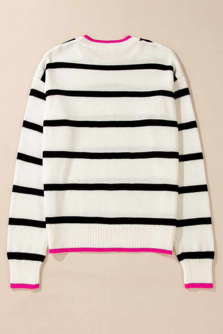 Color Contrast Drop Shoulder Crew Neck Sweater