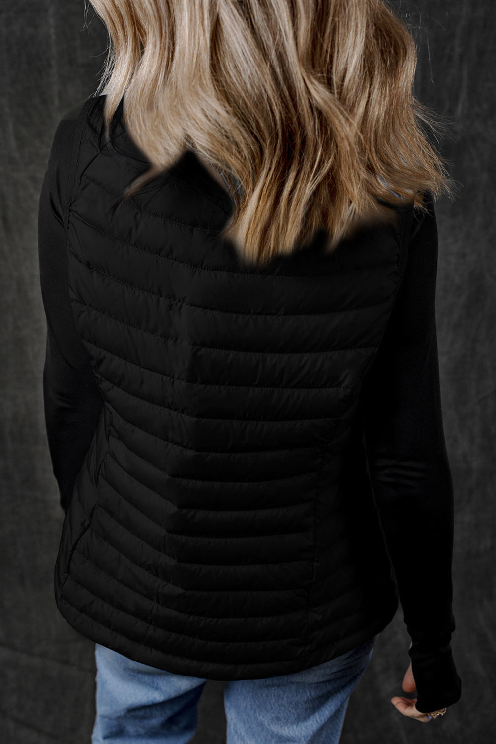 Plush Collared Quilted Zipped Puffer Vest