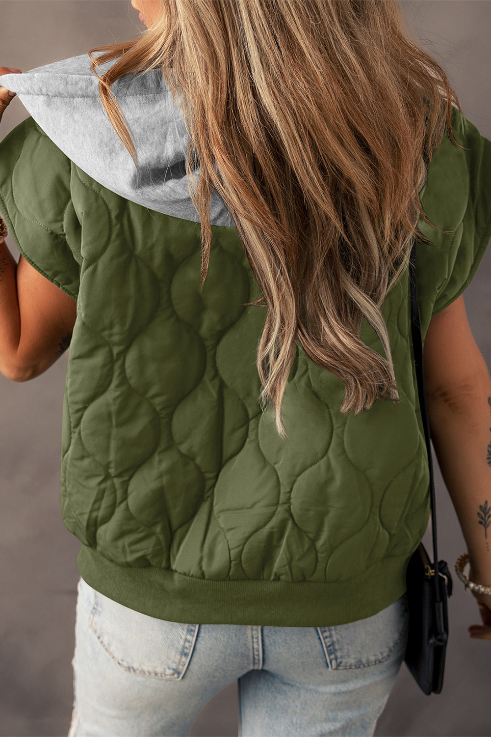 Quilted Drawstring Hooded Zip Up Puffer Vest