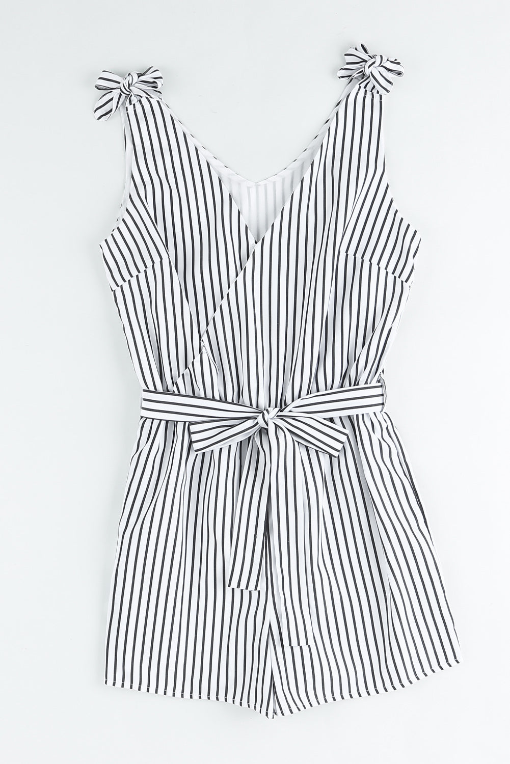 Striped Print Wrap Sleeveless Romper