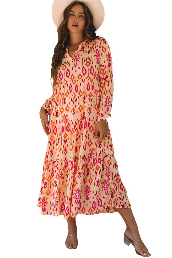 Western Abstract Geometric Printed Maxi Dress