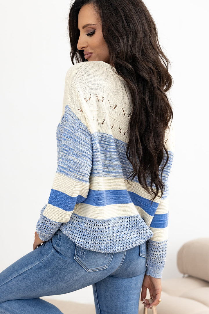 Open Stitch Puff Sleeve Sweater