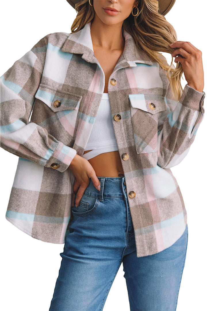 Plaid Big Flap Pocket Amber Button Shacket