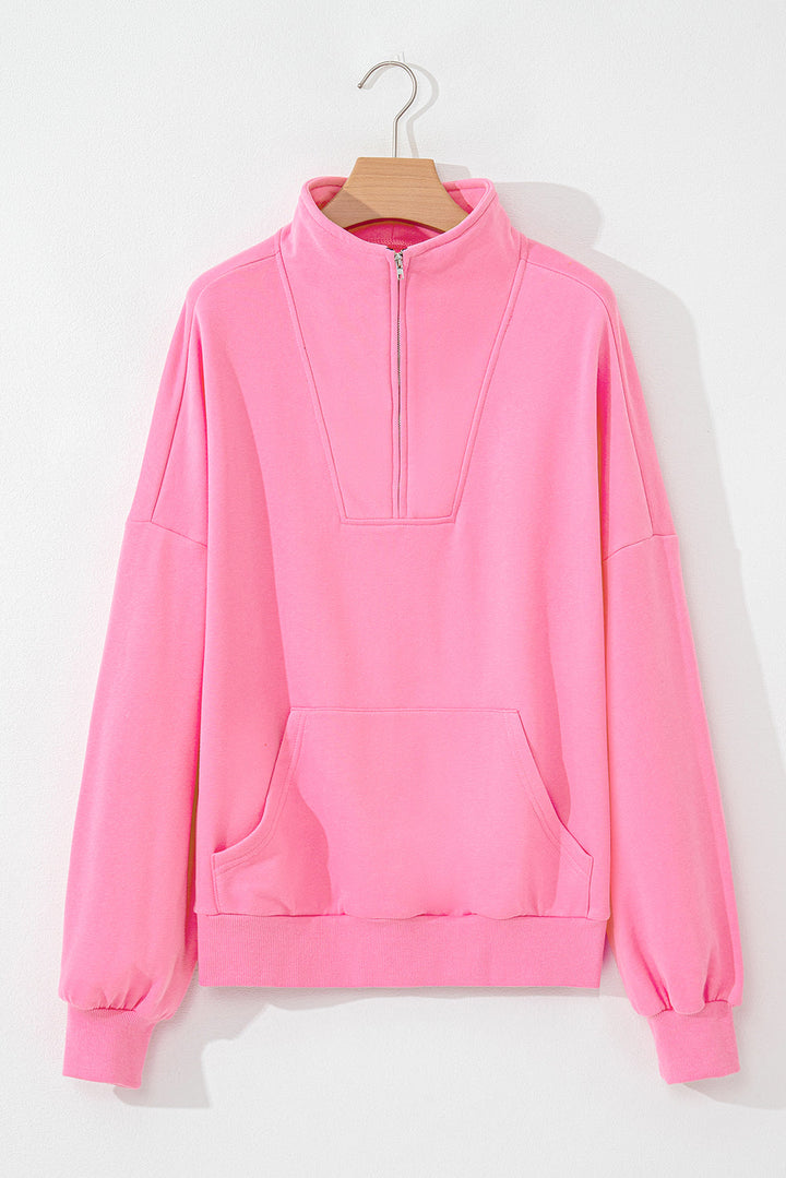 Zip-up Stand Neck Kangaroo Pocket Sweatshirt