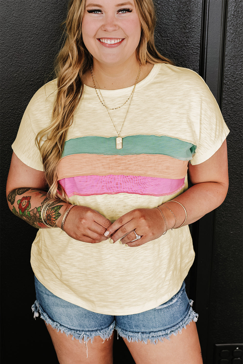 Color Block Patchwork Plus Size T Shirt