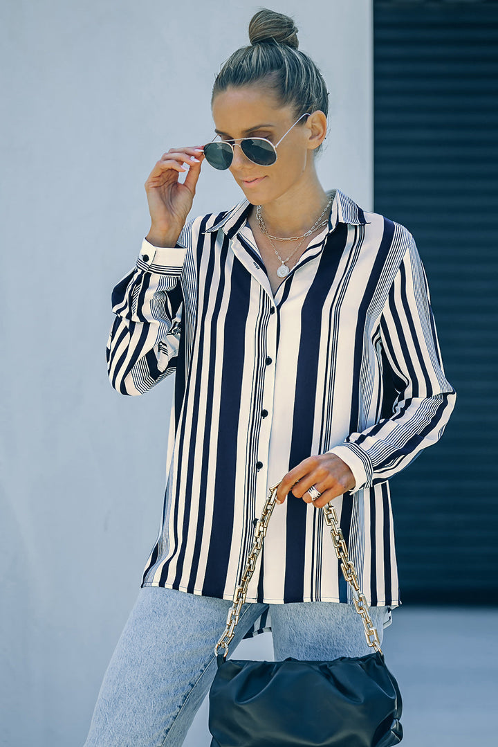 Navy Striped Modern Women Shirt