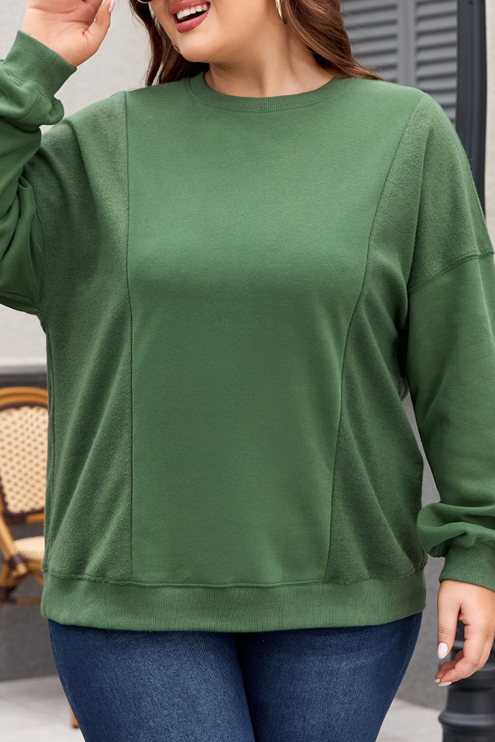 Loose Patchwork Crewneck Plus Size Sweatshirt