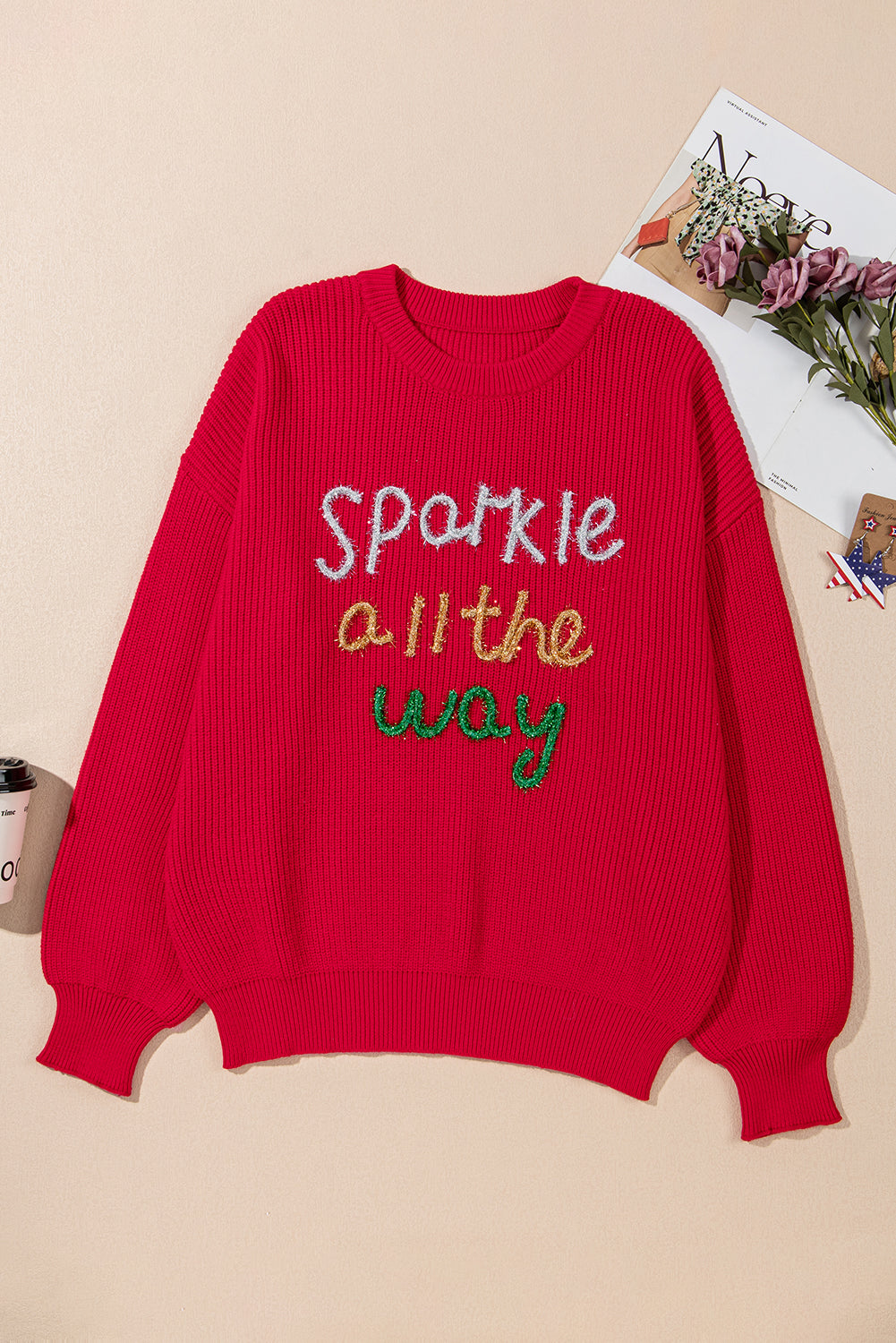 Sparkle All The Way Tinsel Crew Neck Plus Size Sweater