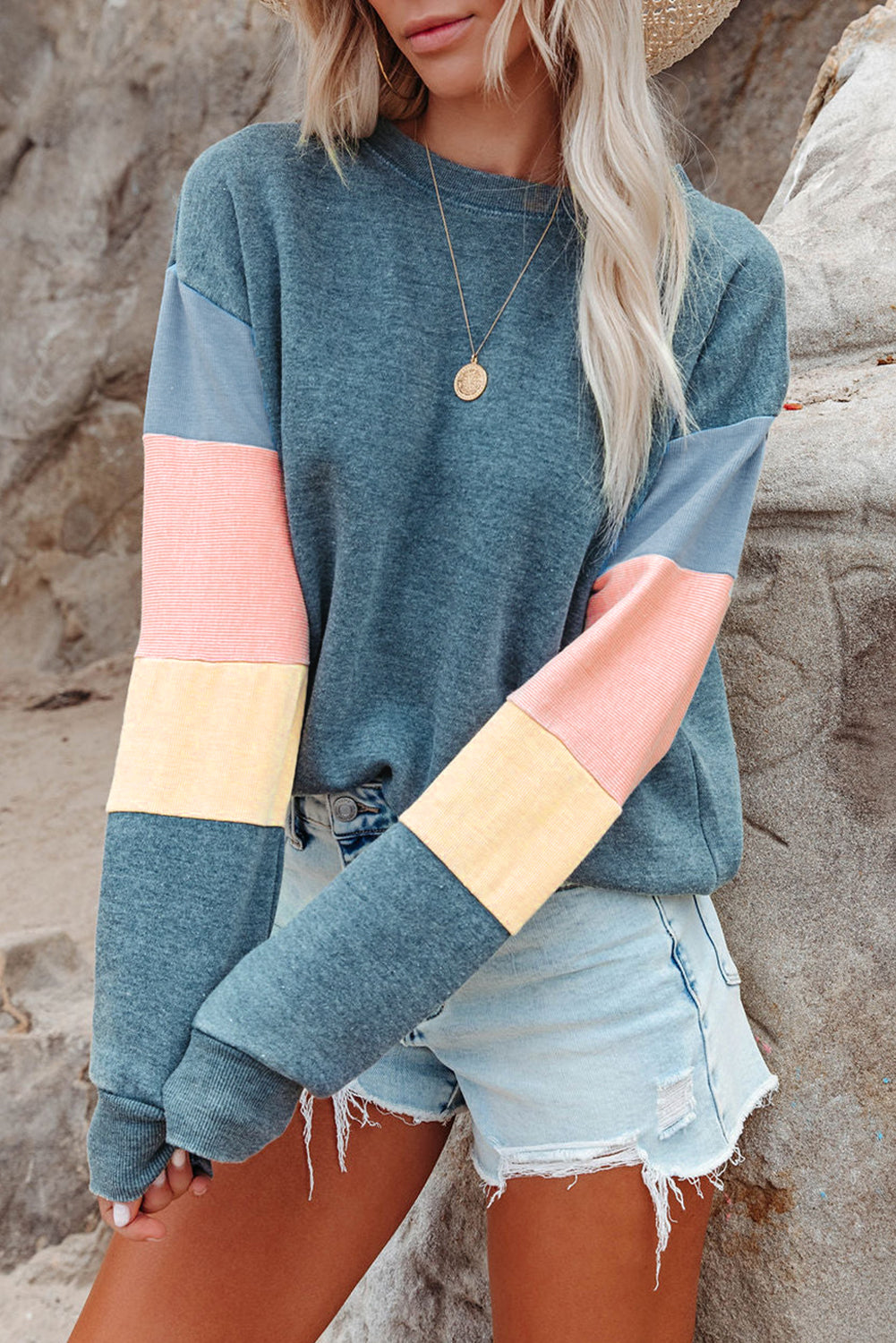 Colorblock Long Sleeve Pullover Sweatshirt