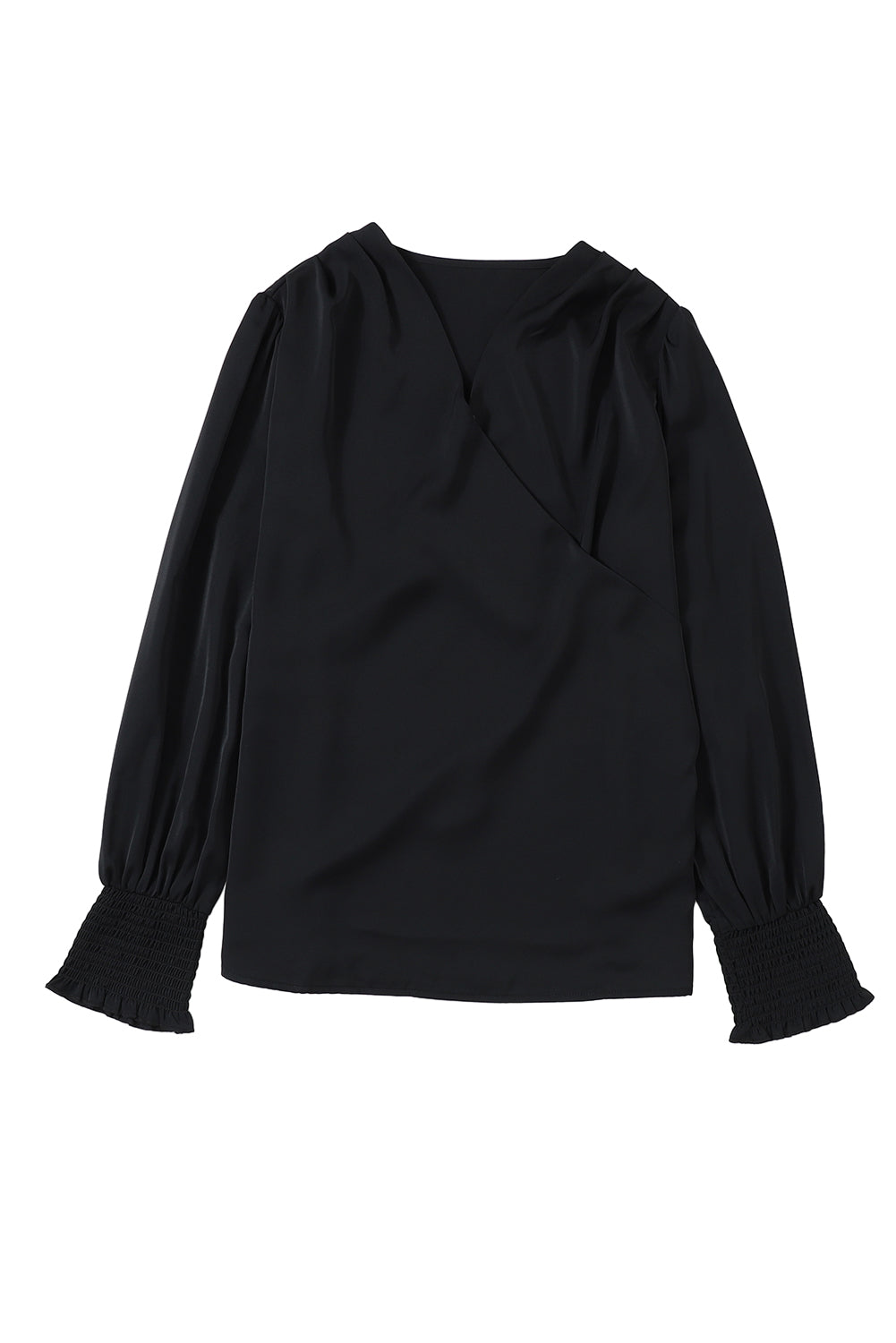 Solid Surplice Neck Shirred Cuffs Draped Blouse