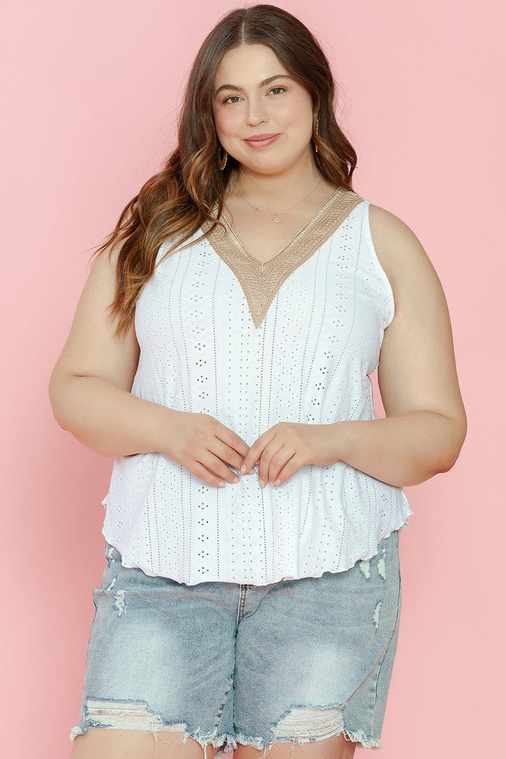 Plus Size Guipure V Neck Eyelet Lace Tank Top