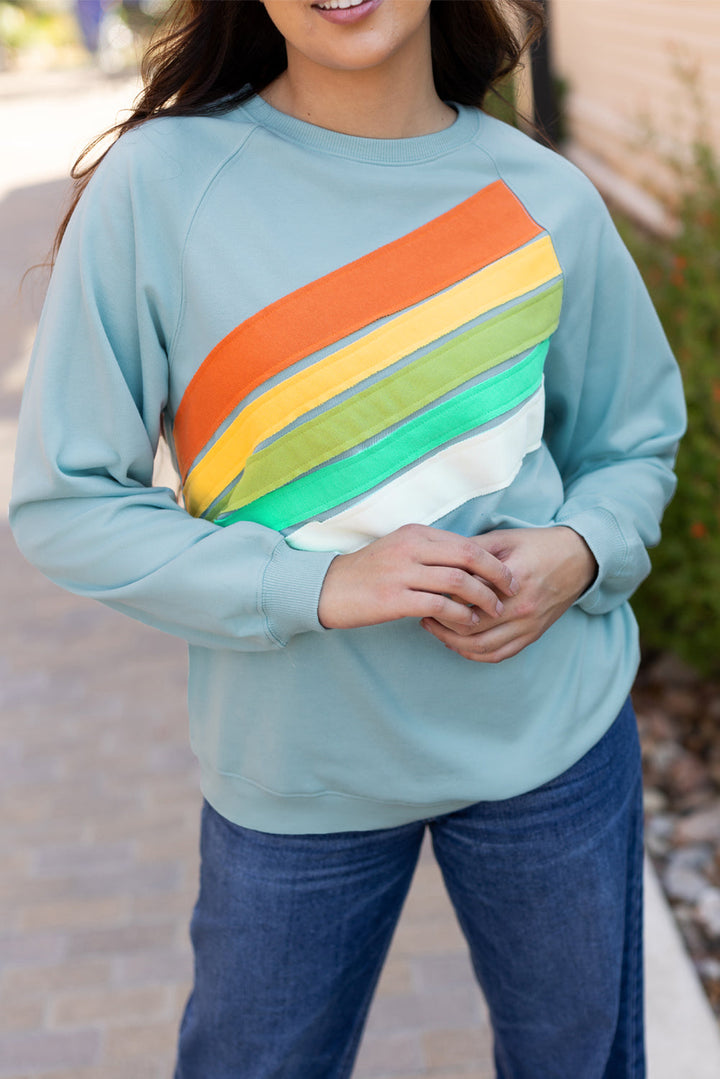 Rainbow Colorblock Striped Pullover Sweatshirt