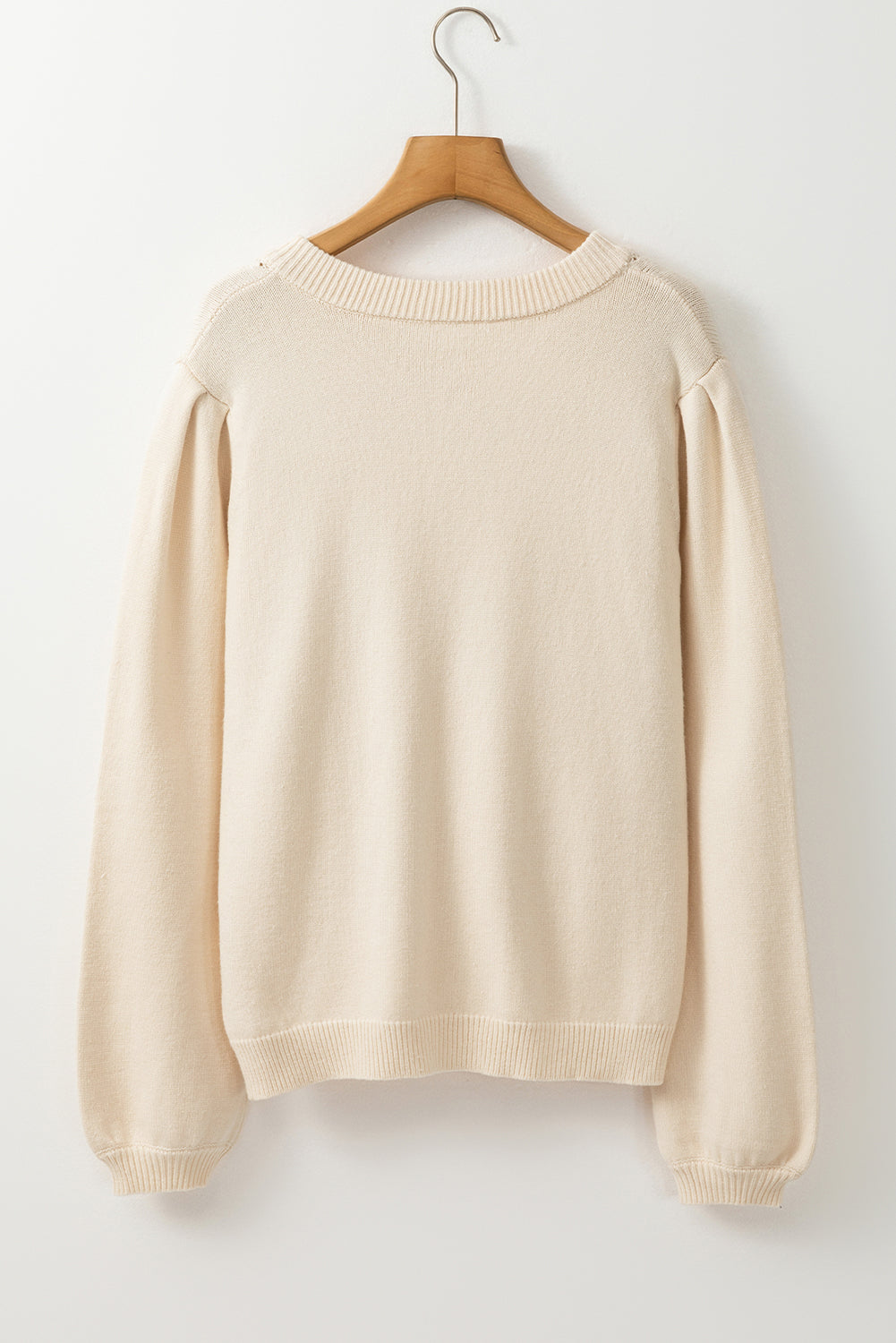 Pleated Sleeve Hollow Detail Button Sweater Cardigan