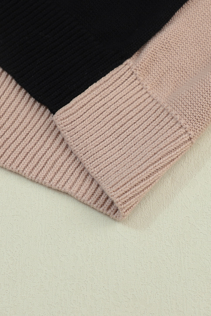 Colorblock Bishop Sleeve Ribbed Trim Sweater